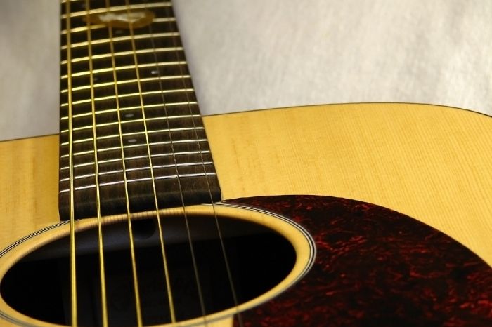 Closeup of a guitar top