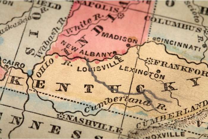 State of Kentucky on an old-style map