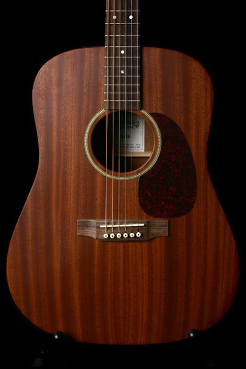 Front view of a Martin D-15 guitar with a sapele top
